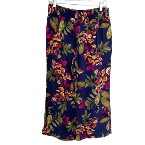 J. Jill Wide Leg Cropped Pant Women's S Blue Multi Tropical Smocked Waist - Picture 2 of 11